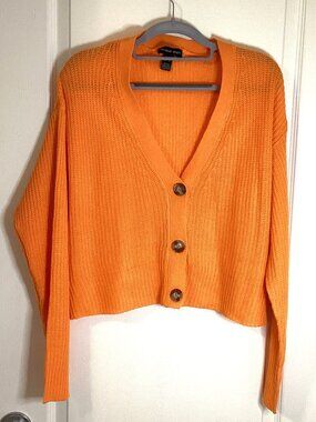 Streetwear Society Women's Orange Cropped Oversized Knit Cardigan Size M